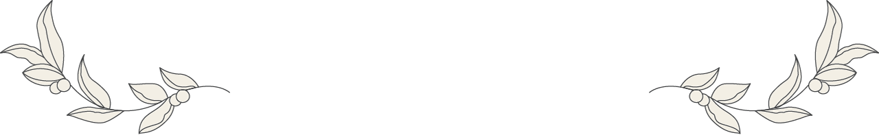 Einfache florale Bordüre mit zwei symmetrischen, hellbeigen und grauen, mit Linien gezeichneten Zweigen mit Blättern und Beeren in der oberen linken und rechten Ecke auf weißem Hintergrund.